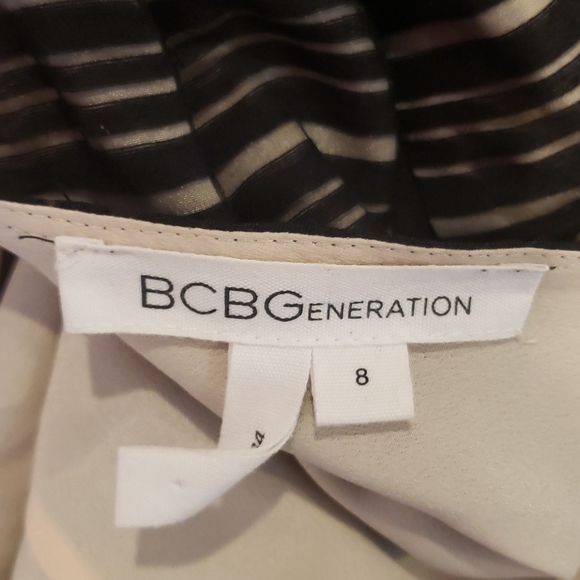 BCBG Black Nude Illusion Shadow Striped Dress sz 8 - Picture 7 of 10